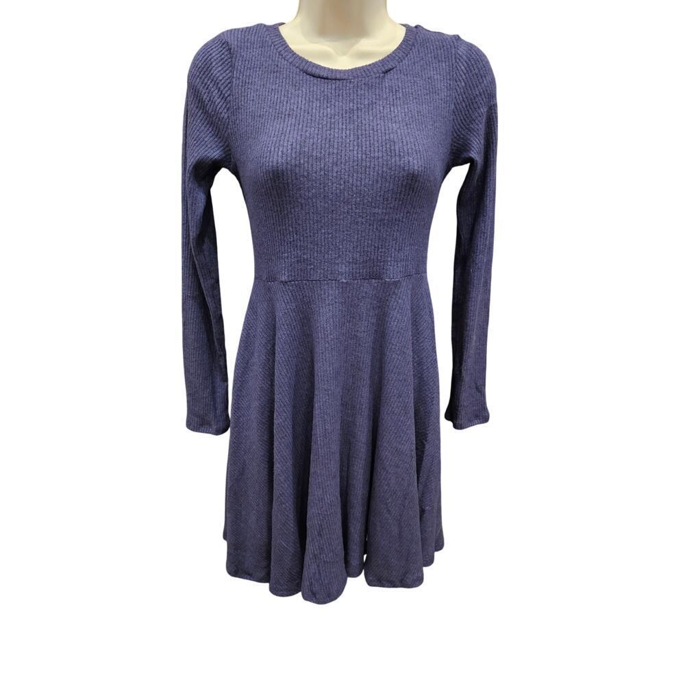 NWT Lulus XS Fit and Fair violet Ribbed Knit Long Sleeve Skater Dress flirty